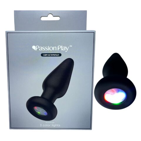Анальна пробка Passion Play з RGB-підсвічуванням, чорна, 8.6 х 4 см