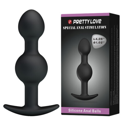 Анальна пробка силіконова PRETTY LOVE Heavy Balls з двома кульками, чорна, 10.4 х 2.6 см