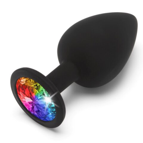 Анальна пробка Toy Joy Rainbow Booty Jewel з райдужним кристалом, чорний, Large