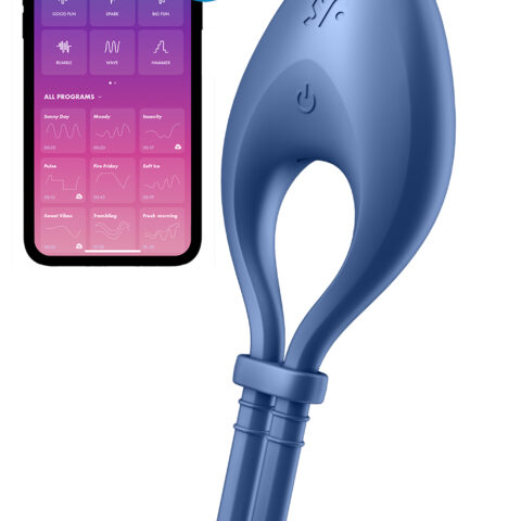 Ерекційне віброкільце Satisfyer Bullseye з функцією керування телефоном, синє