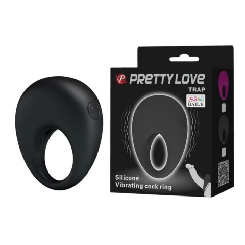 Ерекційне кільце з вібрацією Pretty Love Trap зі знімною віброкулею, чорне, 5.5 х 2.2 см