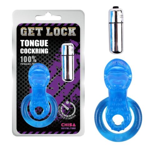 Ерекційне кільце з вібрацією та стимулятором клітора Chisa GET LOCK Cocking, синє