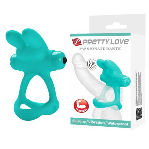 Ерекційне віброкільце з кроликом PRETTY LOVE Passionate Dante силіконове, бірюзове