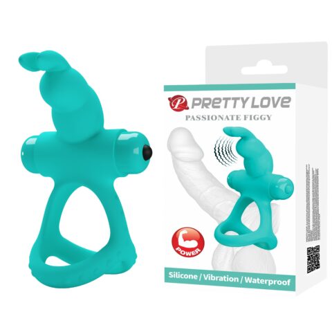 Ерекційне віброкільце з кроликом PRETTY LOVE Passionate Figgy силіконове, бірюзове