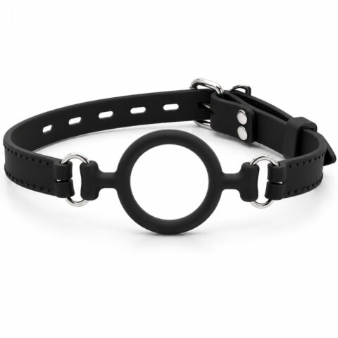 Кляп-кільце силіконовий DS Fetish на регульованому ремінці, чорний