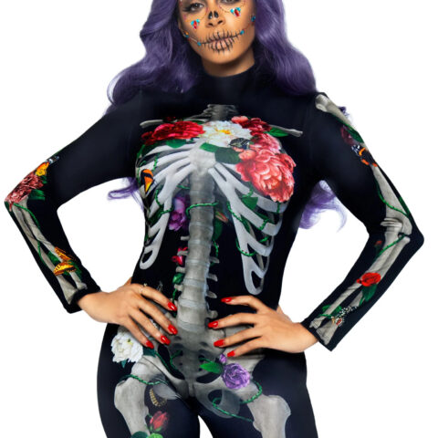 Комбінезон скелет із квітковим принтом Leg Avenue Floral skeleton catsuit M
