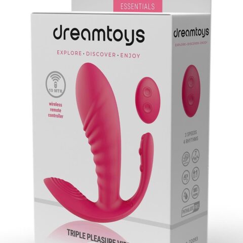 Масажер-вібратор рельєфний Dream Toys Essentials з потрійною стимуляцією, червоний
