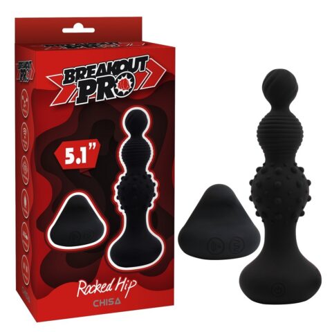 Анальна пробка з вібрацією у вигляді ялинки Chisa Breakout Pro Rocked Hip з різним рельєфом на ярусах, чорна
