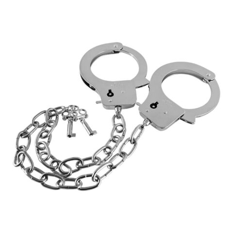 Металеві наручники GP Metal Handcuffs на довгому ланцюжку, сріблясті