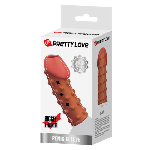 Насадка на пеніс Pretty Love рельєфна, з пухирцями, бежева, 19,8 × 2,8 см