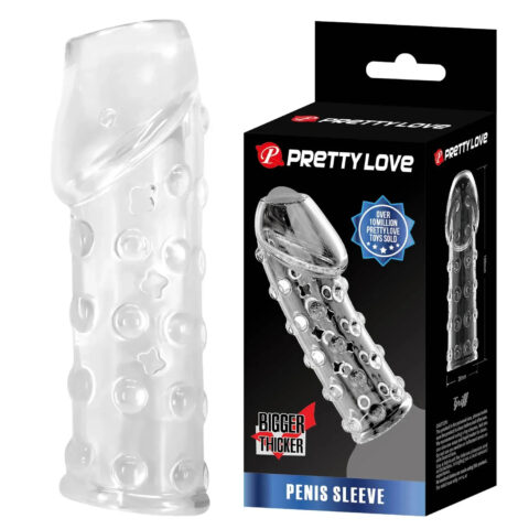 Насадка на пеніс Pretty Love рельєфна, з пухирцями, прозора, 19,8 х 2,8 см