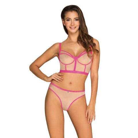 Комплект Obsessive топ та трусики, тілесно-рожевий, L/XL
