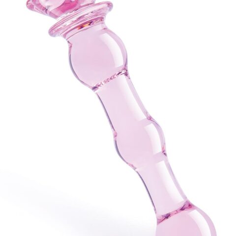 Скляний фалоімітатор Dream Toys Glaze Glass у формі бутона троянди з намистинами, рожевий