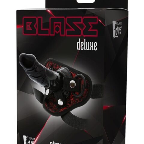 Знімний страпон Dream Toys Blaze Deluxe Strap-On Dildo на чорних трусиках з червоною вишивкою