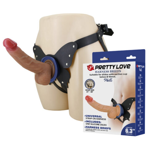 Страпон реалістичний Pretty Love Wells на синіх ременях, 20,6 × 4,2 см