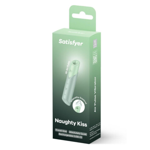 Вакуумний стимулятор Satisfyer Naughty Kiss для клітора, зелений, 12 × 2,7 см