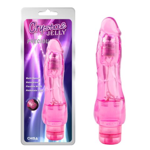 Вібромасажер Chisa Crystal Jelly Precious з реалістичною головкою та опуклими вінками, рожевий