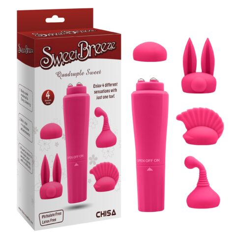 Вібратор для клітора з насадками Chisa Sweet Breeze, рожевий, 10 х 2.6 см