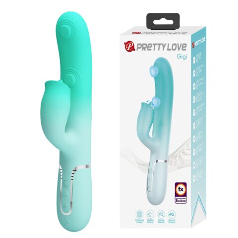 Вібратор-кролик PRETTY LOVE Gigi із стимулятором язичком, блакитний, 22.8 х 3.4 см