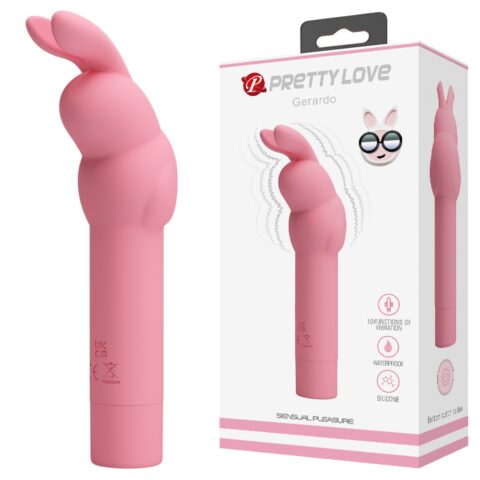 Вібратор у формі кролика PRETTY LOVE Gerardo для клітора, рожевий, 13.6 х 3.2 см