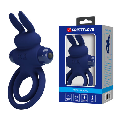 Віброкільце подвійне PRETTY LOVE Vibro Bunny III зі стимуляцією для клітора, синє, 9.7 х 6.5 см