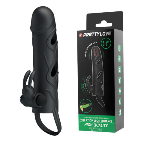 Вібронасадка на пеніс PRETTY LOVE Penis Sleeve, чорна, 12 × 3,3 см