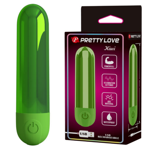 Вібропуля 10 вібрацій PRETTY LOVE Kiwi глянсова, зелена, 8 х 1.8 см