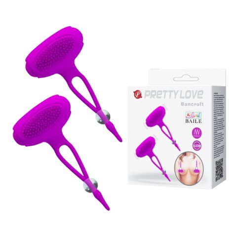 Вібростимулятори для сосків Pretty Love Bancroft, рельєфні, фіолетові, 9 × 5 см