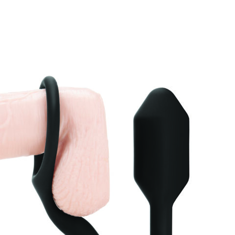 Анальна пробка з ерекційним кільцем Snug & Tug B-Vibe, силіконова, чорна