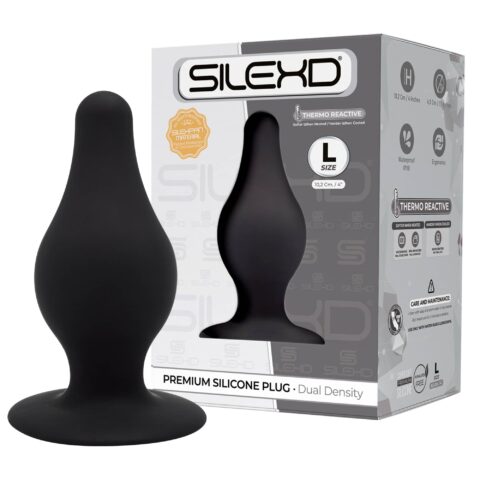 Анальна пробка термореактивна Silexd Plug Model 2 конічної форми, чорна, L