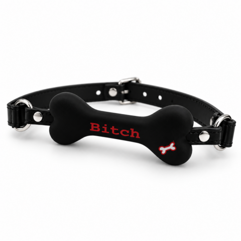 Кляп у вигляді кістки DS Fetish з надписом "Bitch", чорний