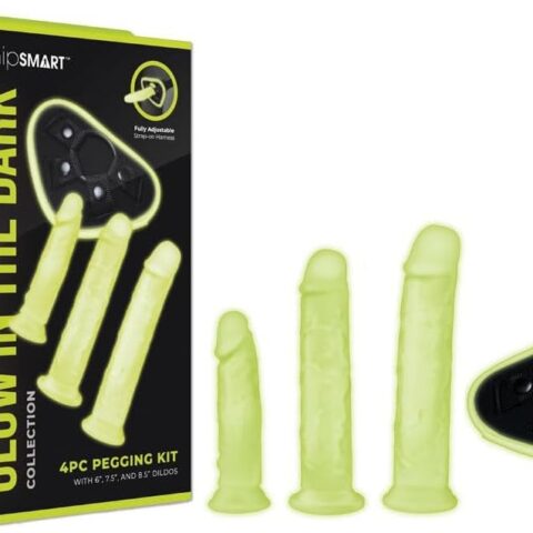 Страпон люмінесцентний Whipsmart Glow in the Dark із 3 насадками, чорний-білий